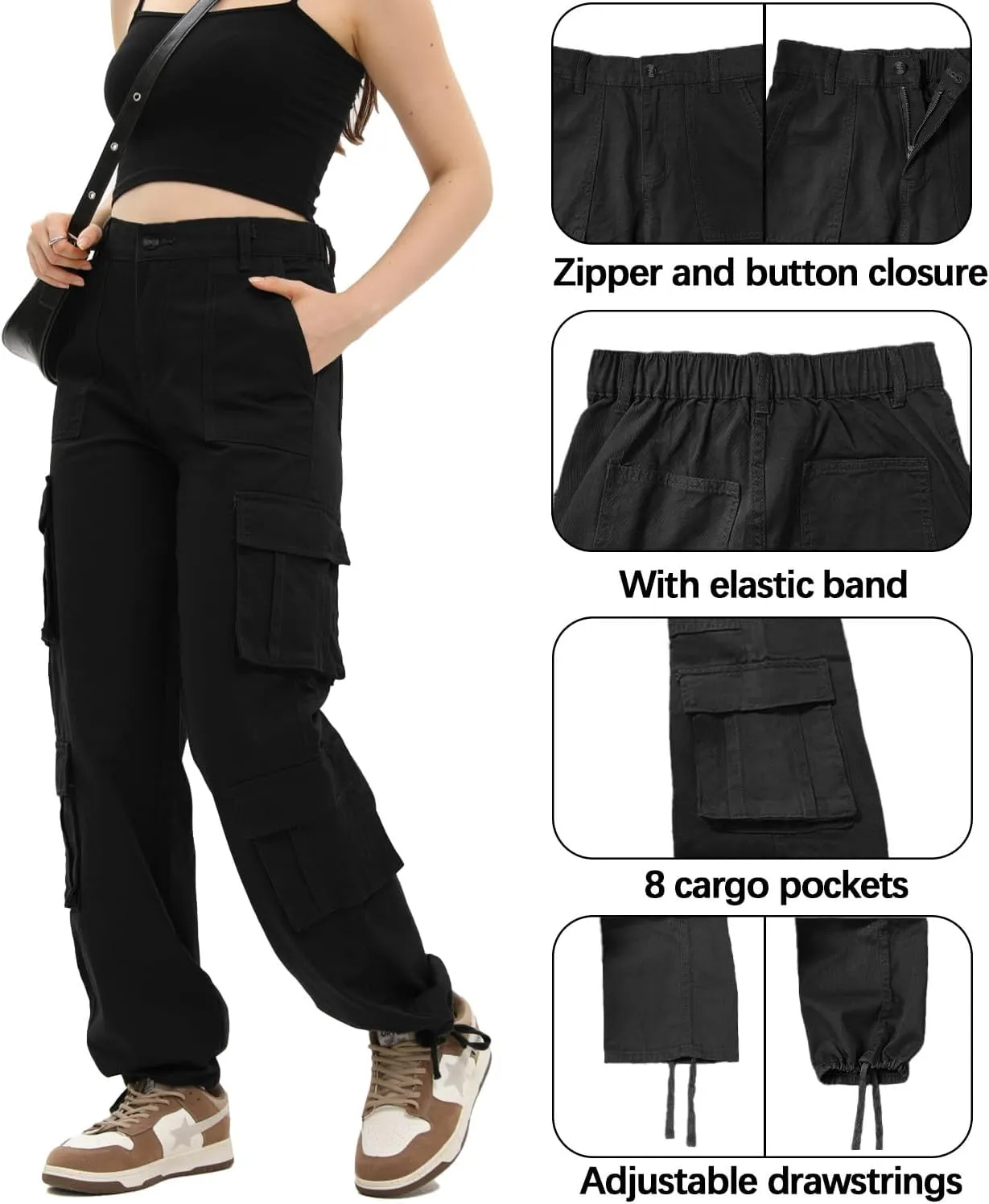 Women's Cargo Pants High Waisted Baggy Cargo Jeans Straight Leg Y2K Streetwear Trousers 8 Pockets for Women