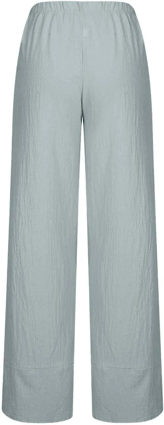 Womens Casual Linen Pants Cotton Harem Pants Plus Size Lounge Pants with Pockets Summer Pants Loose Straight Leg Pants