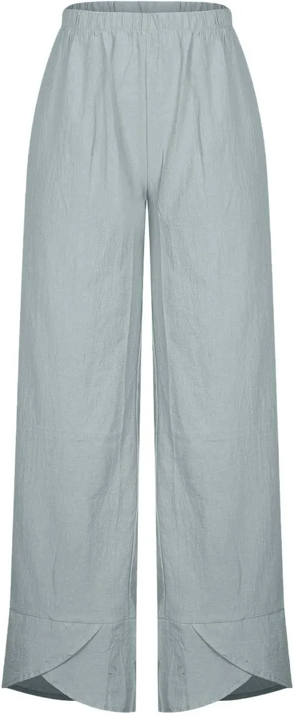 Womens Casual Linen Pants Cotton Harem Pants Plus Size Lounge Pants with Pockets Summer Pants Loose Straight Leg Pants