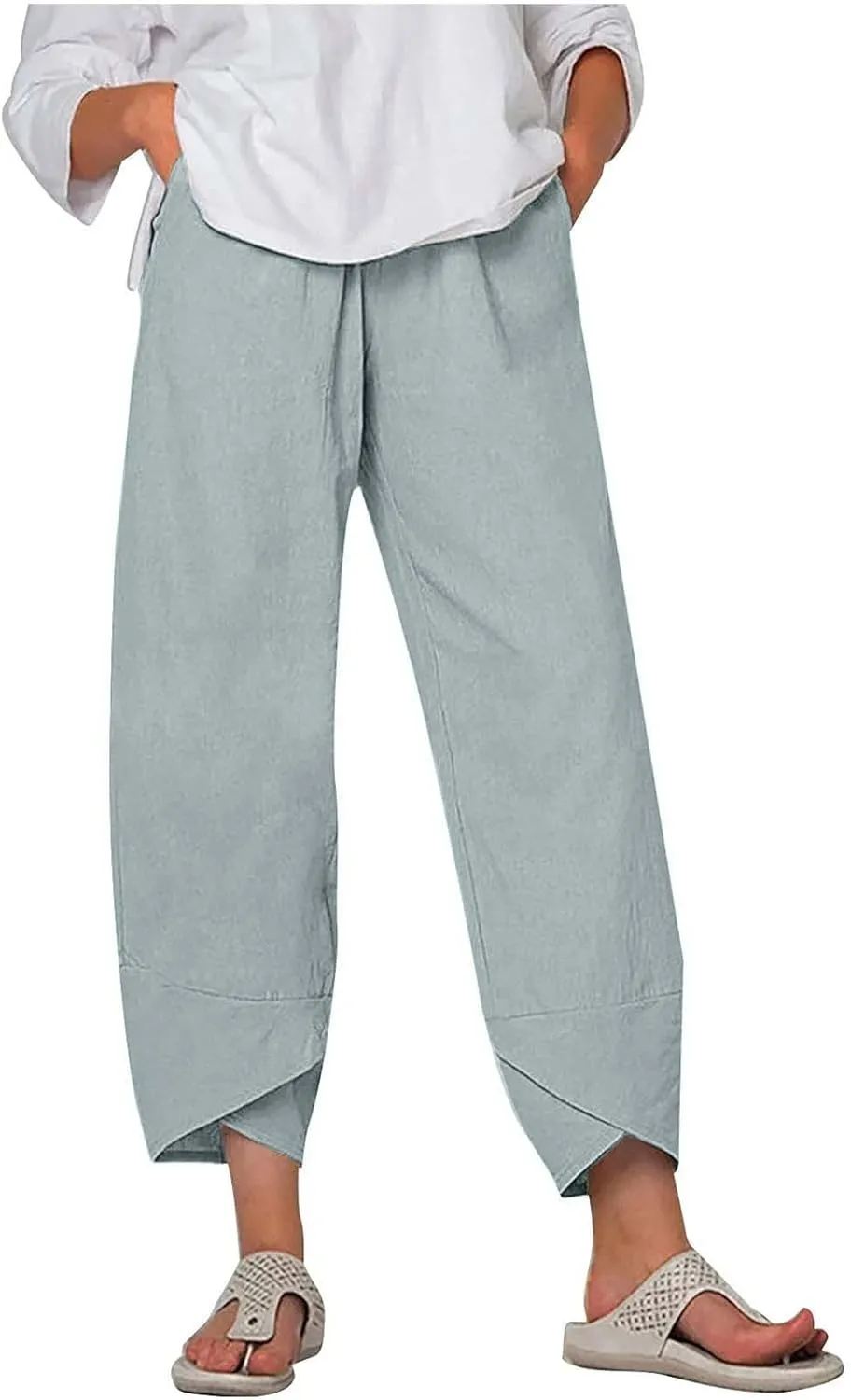 Womens Casual Linen Pants Cotton Harem Pants Plus Size Lounge Pants with Pockets Summer Pants Loose Straight Leg Pants