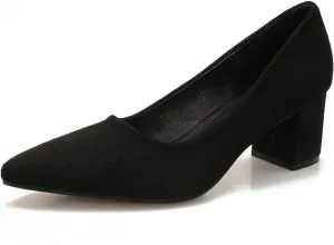 Women's Chunky Block Heel Glitter Pointed Toe Classic Work Dress Pumps Slip On Closed Toe Mid Heels for Women Office Wedding Party Daily Ladies Shoes 2.36 Inch