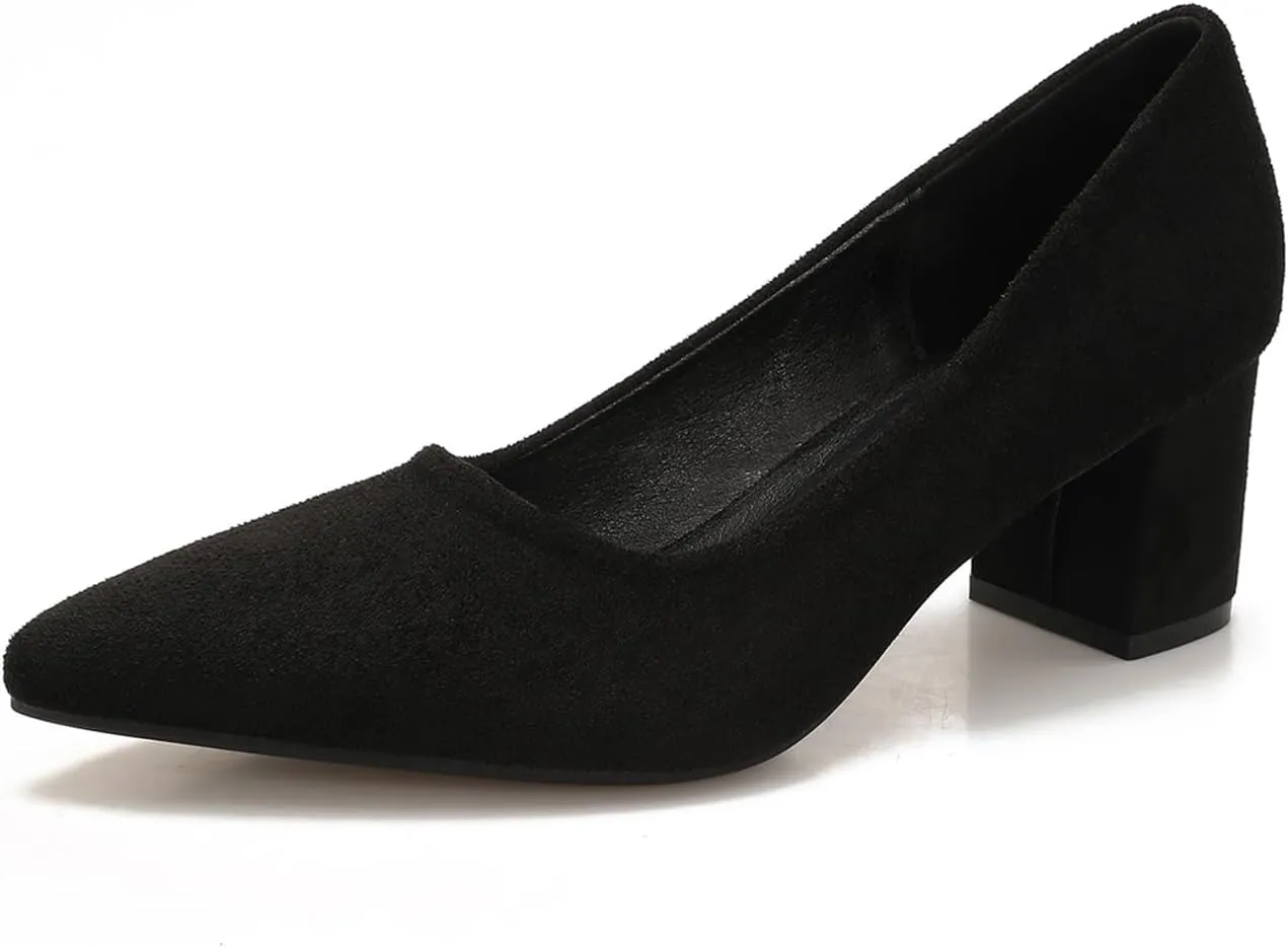 Women's Chunky Block Heel Glitter Pointed Toe Classic Work Dress Pumps Slip On Closed Toe Mid Heels for Women Office Wedding Party Daily Ladies Shoes 2.36 Inch