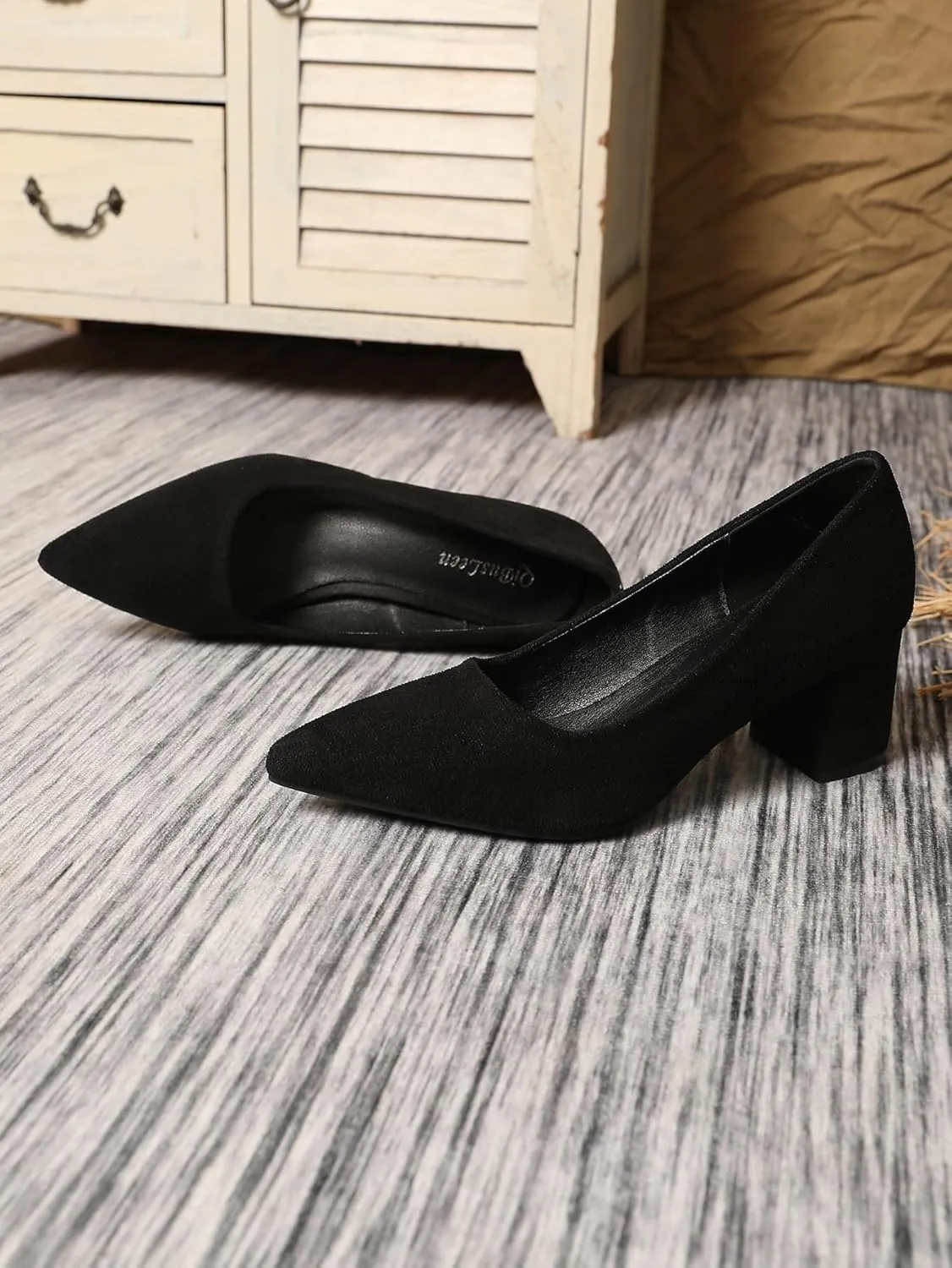 Women's Chunky Block Heel Glitter Pointed Toe Classic Work Dress Pumps Slip On Closed Toe Mid Heels for Women Office Wedding Party Daily Ladies Shoes 2.36 Inch