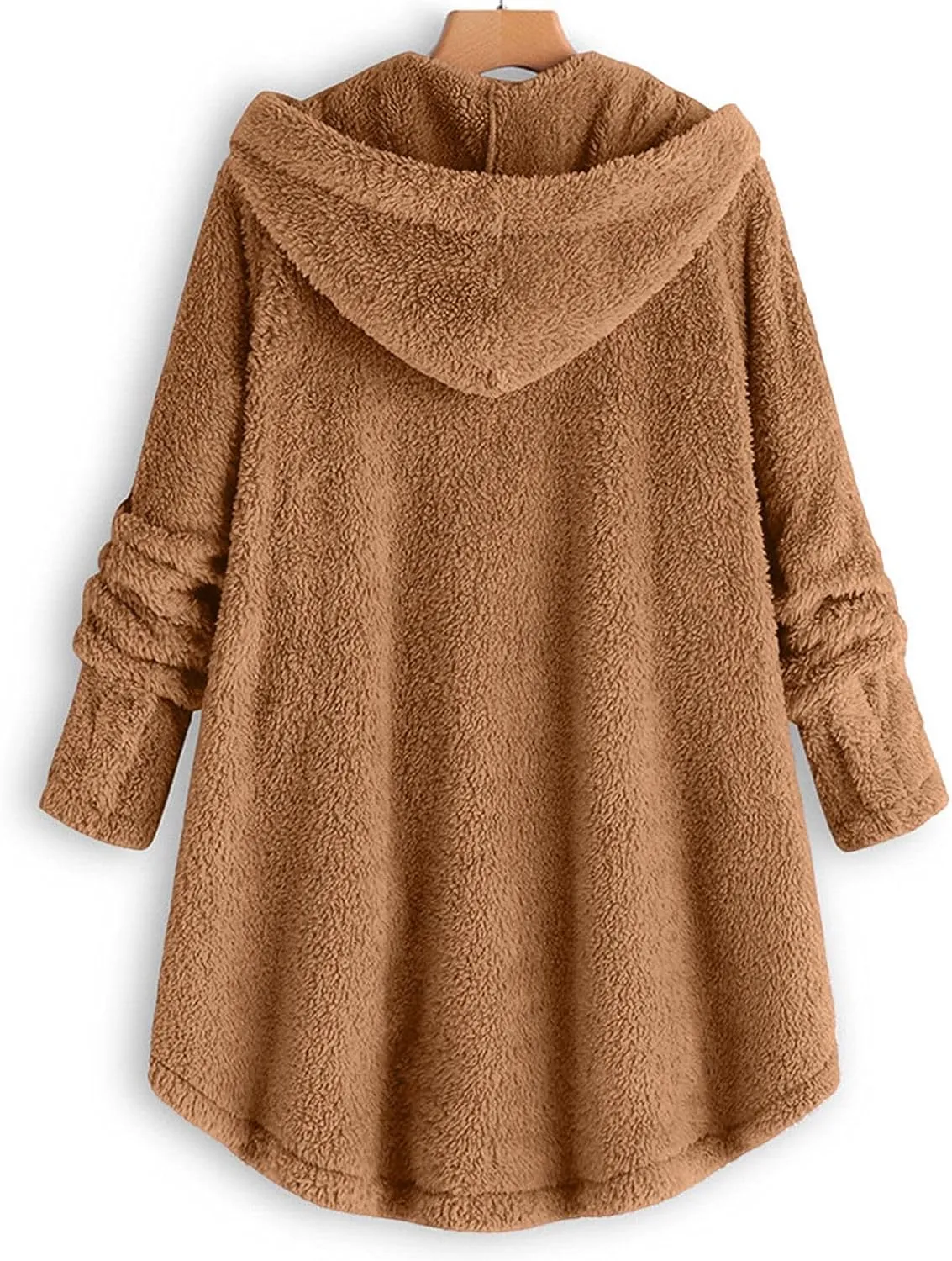 Womens Cute Home Hooded Fleece Coat Single Breasted Long Sleeve Outwear Comfort Loose Warm Overcoat Fall Winter Clothes