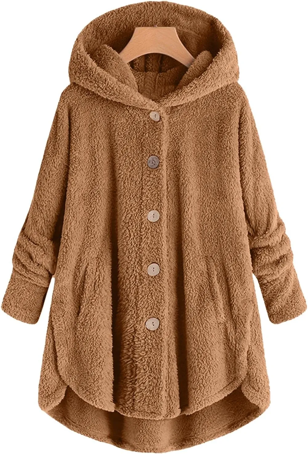 Womens Cute Home Hooded Fleece Coat Single Breasted Long Sleeve Outwear Comfort Loose Warm Overcoat Fall Winter Clothes