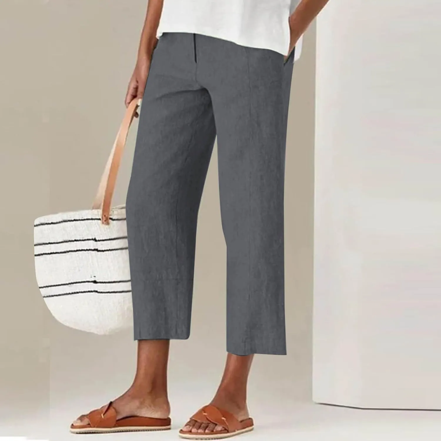 Women's Dress Capris Elegant Straight Leg Business Trousers High Waist Dressy Work Pants Summer Slacks