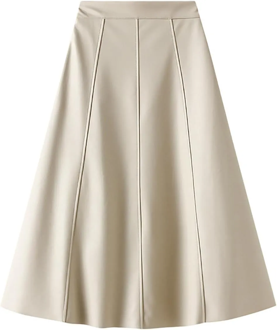 Women's Faux Leather Skirt High Waist Pleated Flare Midi Skirt Bodycon Wrap Midi Hip Skirts A Line Swing Skirts