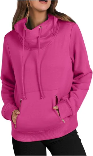 Womens High Collar Hoodies Plain Long Sleeve Pullover Classic Fit Soft Sweatshirts Daily Dressy Casual Tops