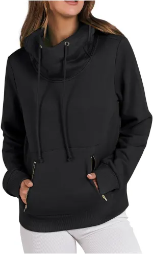 Womens High Collar Hoodies Plain Long Sleeve Pullover Classic Fit Soft Sweatshirts Daily Dressy Casual Tops
