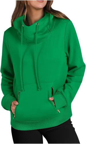 Womens High Collar Hoodies Plain Long Sleeve Pullover Classic Fit Soft Sweatshirts Daily Dressy Casual Tops