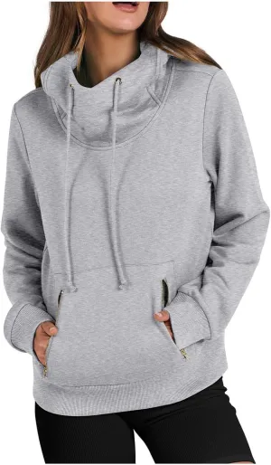 Womens High Collar Hoodies Plain Long Sleeve Pullover Classic Fit Soft Sweatshirts Daily Dressy Casual Tops
