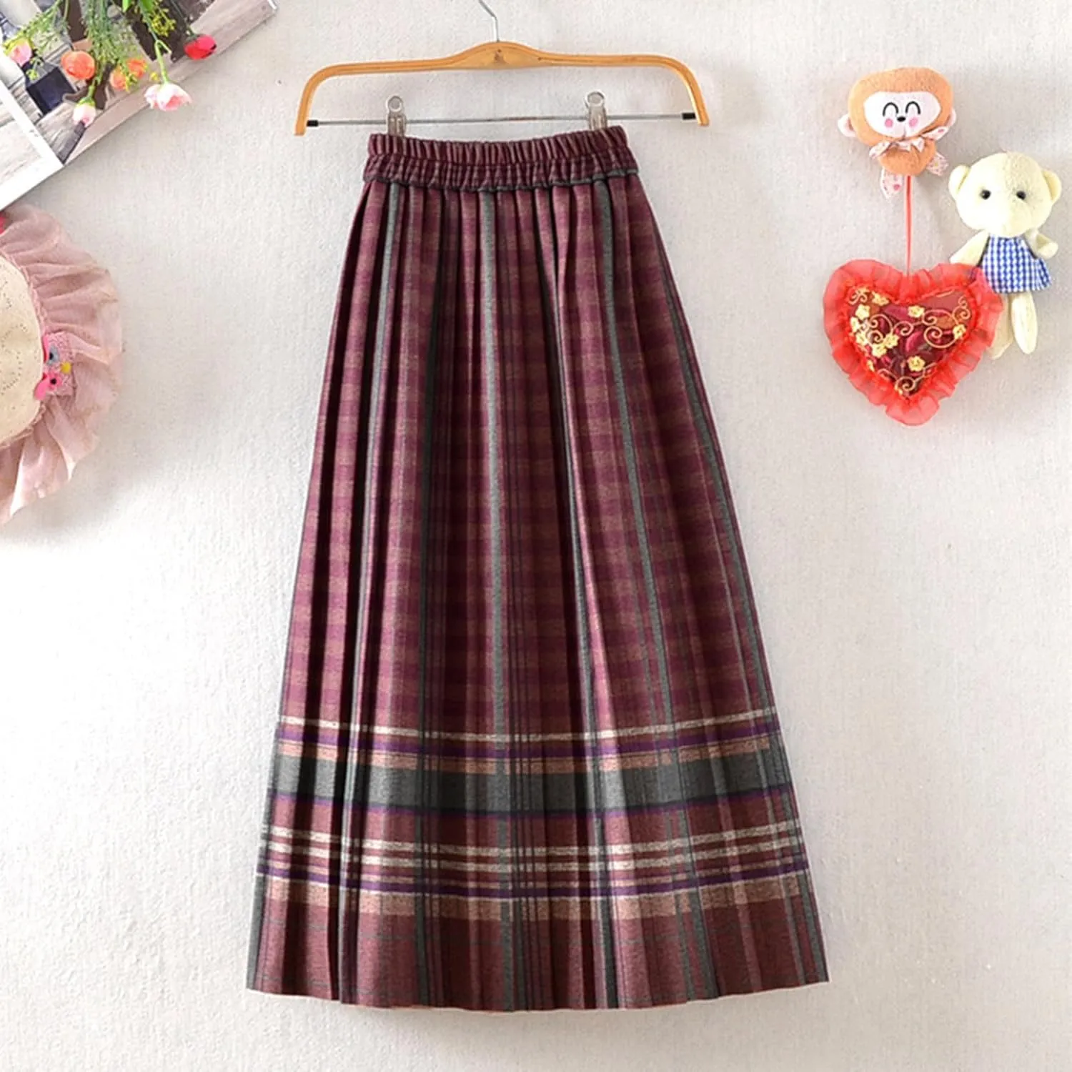Women's High Waist Boho Floral Maxi Skirt Casual Vintage Plaid Gingham Cute Flowy Swing Pleated A Line Long Skirts