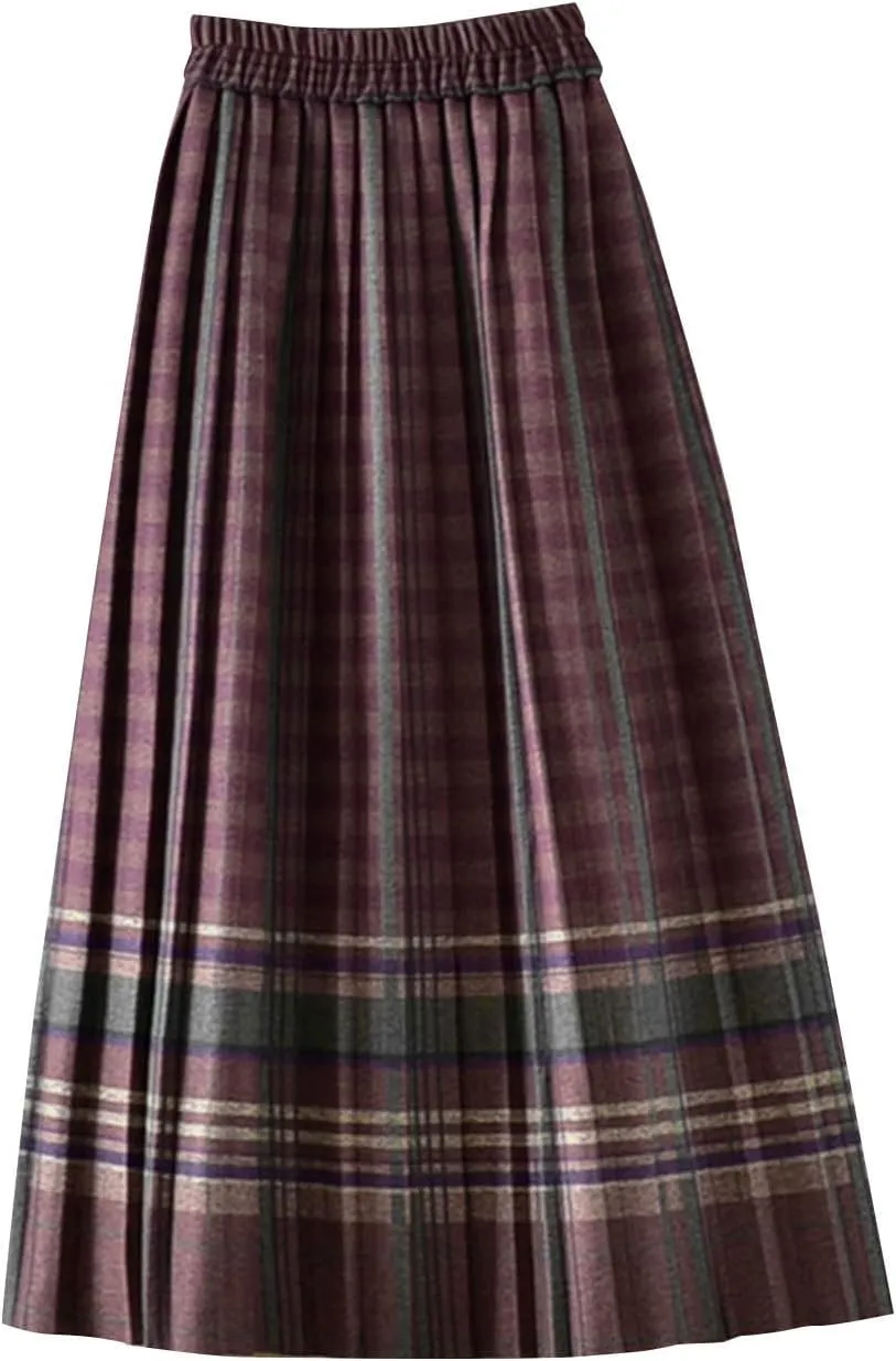 Women's High Waist Boho Floral Maxi Skirt Casual Vintage Plaid Gingham Cute Flowy Swing Pleated A Line Long Skirts