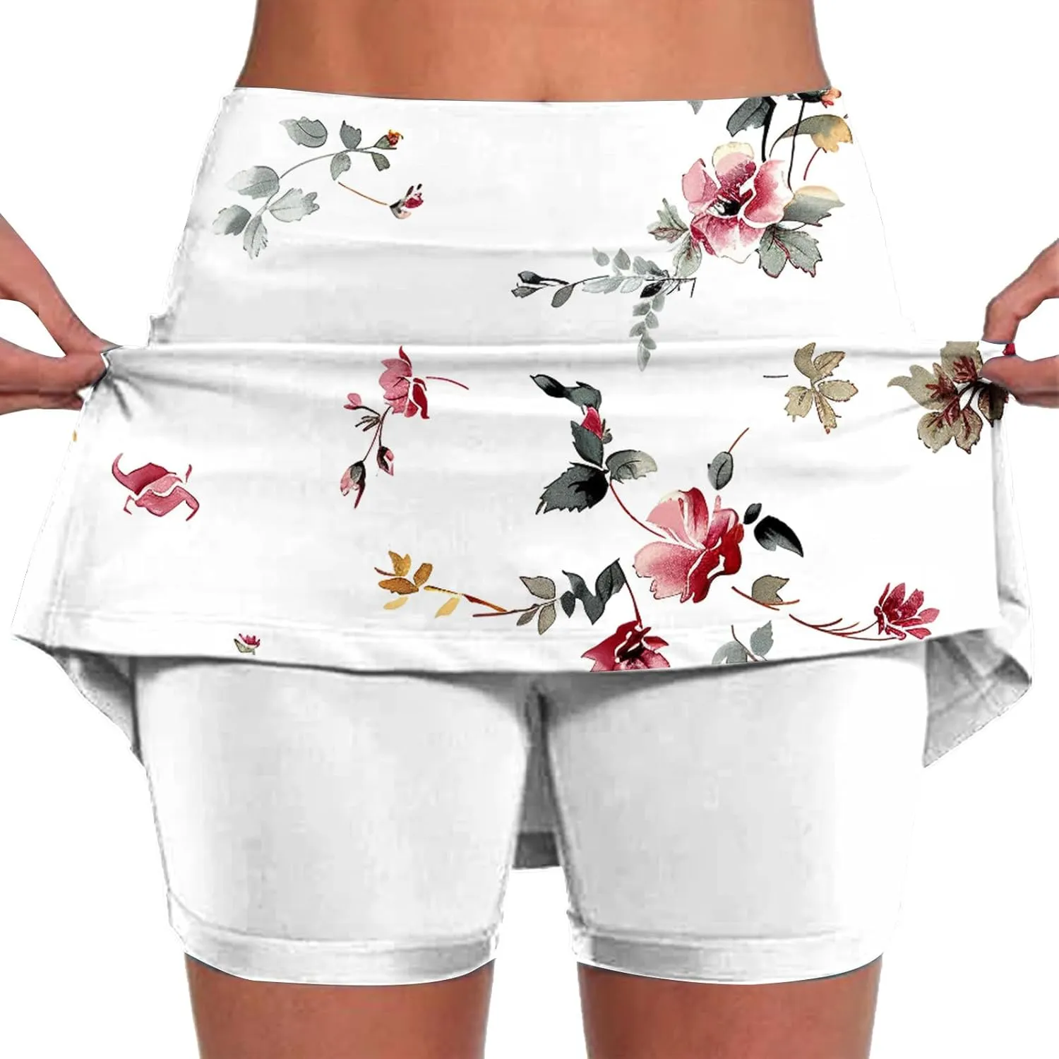 Women's High-Waisted Skirt with Shorts Floral Printed Mini Tennis Athletic Golf Skirts Teen Girls Skater Skorts