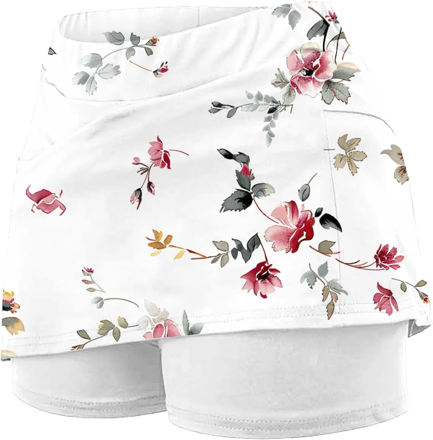 Women's High-Waisted Skirt with Shorts Floral Printed Mini Tennis Athletic Golf Skirts Teen Girls Skater Skorts