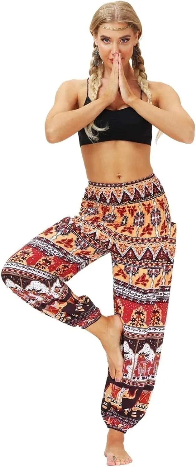 Women's Hippie Harem Pants Baggy Breathable Retro Flower Pattern Summer Pants Yoga Pants Aladdin Pants Trousers