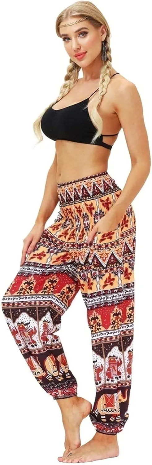 Women's Hippie Harem Pants Baggy Breathable Retro Flower Pattern Summer Pants Yoga Pants Aladdin Pants Trousers