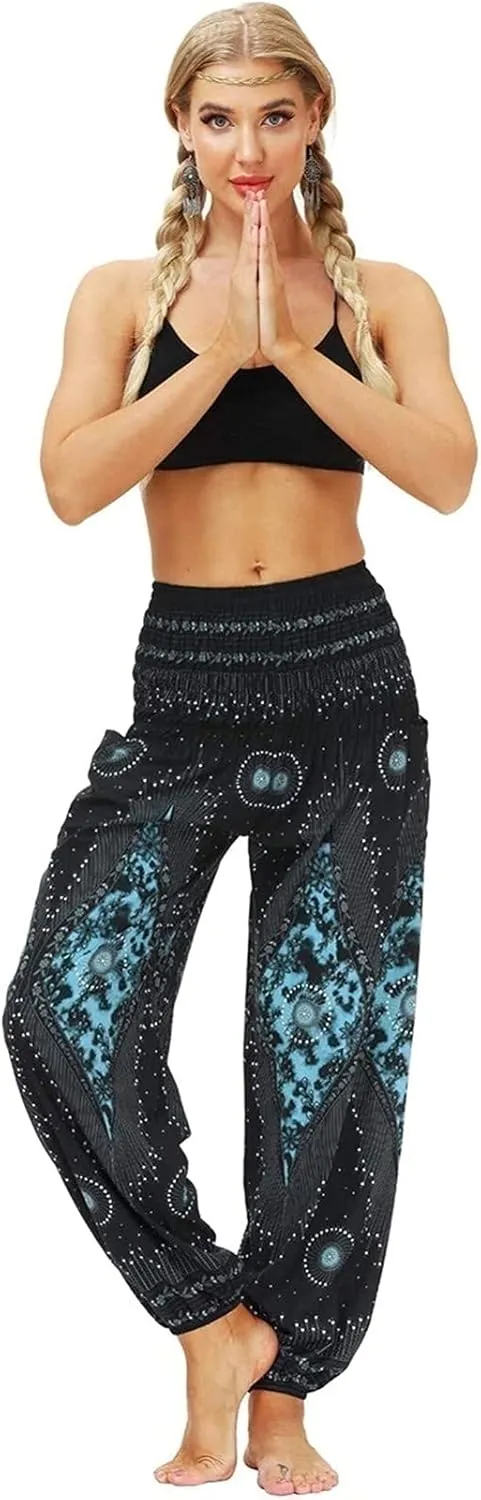 Women's Hippie Harem Pants Baggy Breathable Retro Flower Pattern Summer Pants Yoga Pants Aladdin Pants Trousers