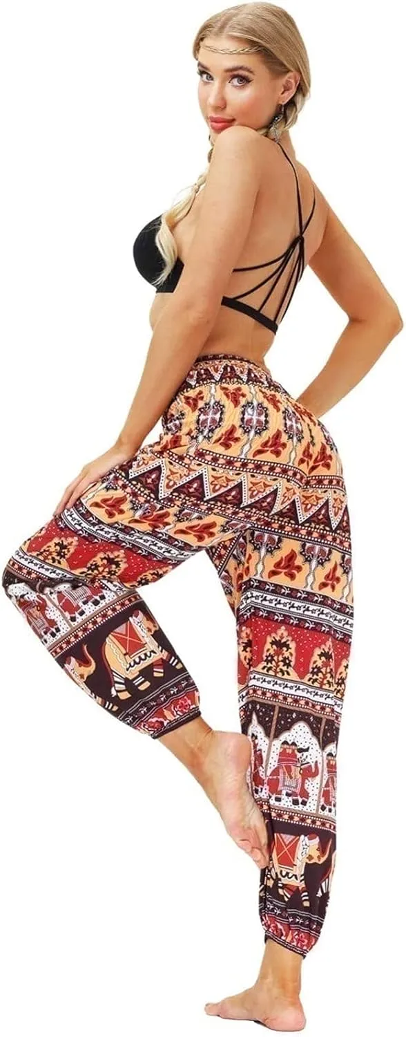 Women's Hippie Harem Pants Baggy Breathable Retro Flower Pattern Summer Pants Yoga Pants Aladdin Pants Trousers