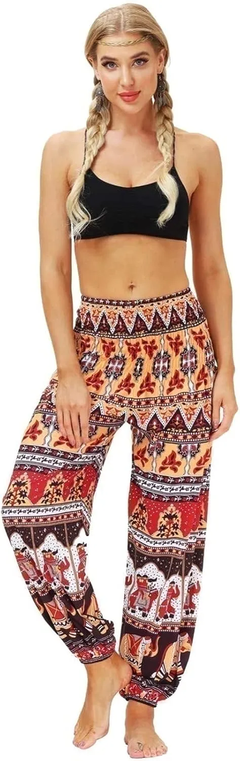 Women's Hippie Harem Pants Baggy Breathable Retro Flower Pattern Summer Pants Yoga Pants Aladdin Pants Trousers