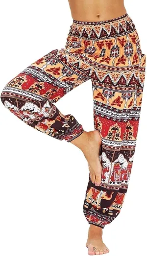 Women's Hippie Harem Pants Baggy Breathable Retro Flower Pattern Summer Pants Yoga Pants Aladdin Pants Trousers