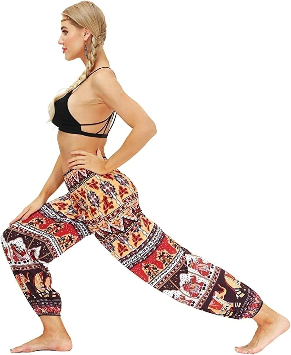 Women's Hippie Harem Pants Baggy Breathable Retro Flower Pattern Summer Pants Yoga Pants Aladdin Pants Trousers