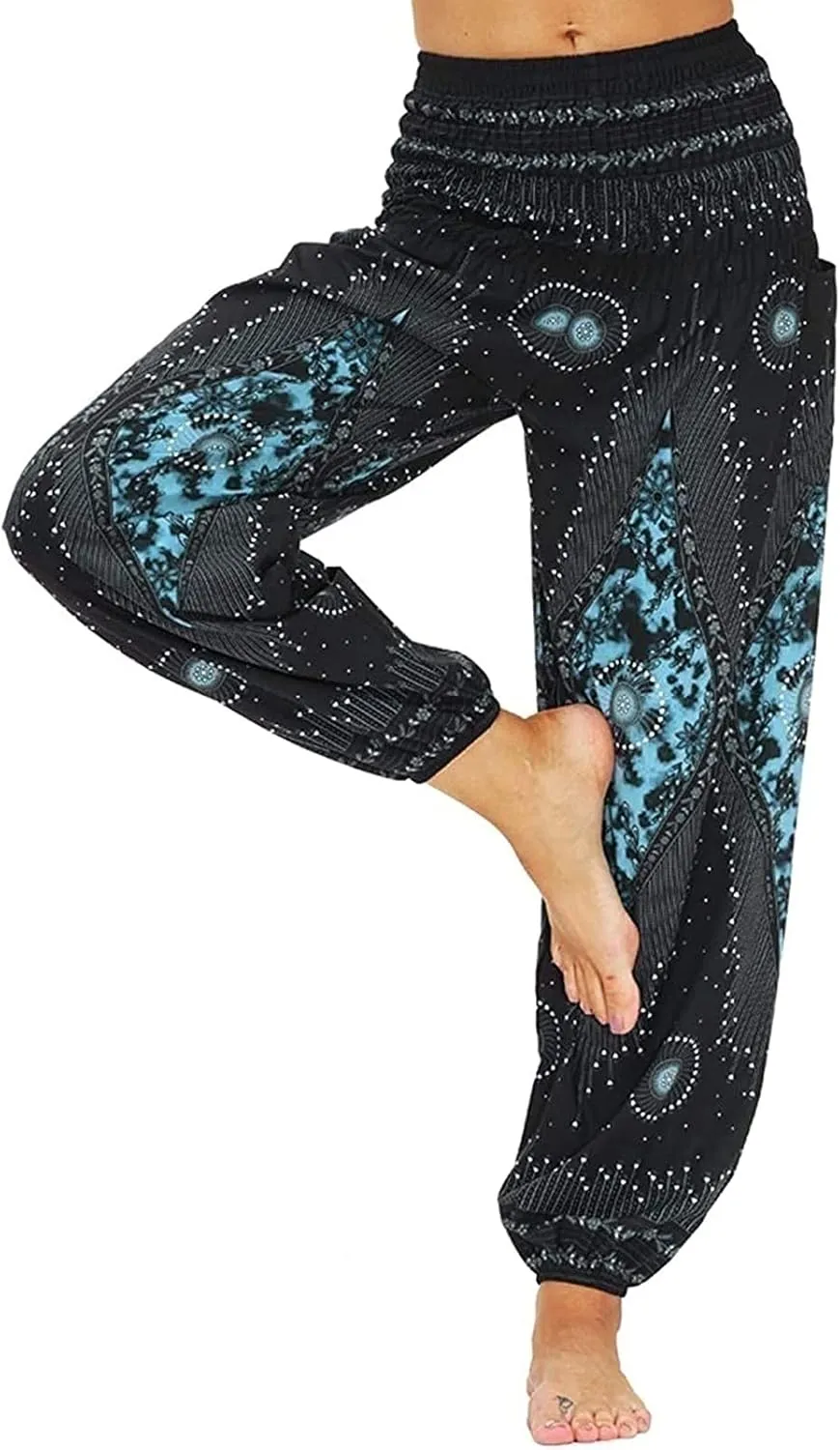 Women's Hippie Harem Pants Baggy Breathable Retro Flower Pattern Summer Pants Yoga Pants Aladdin Pants Trousers