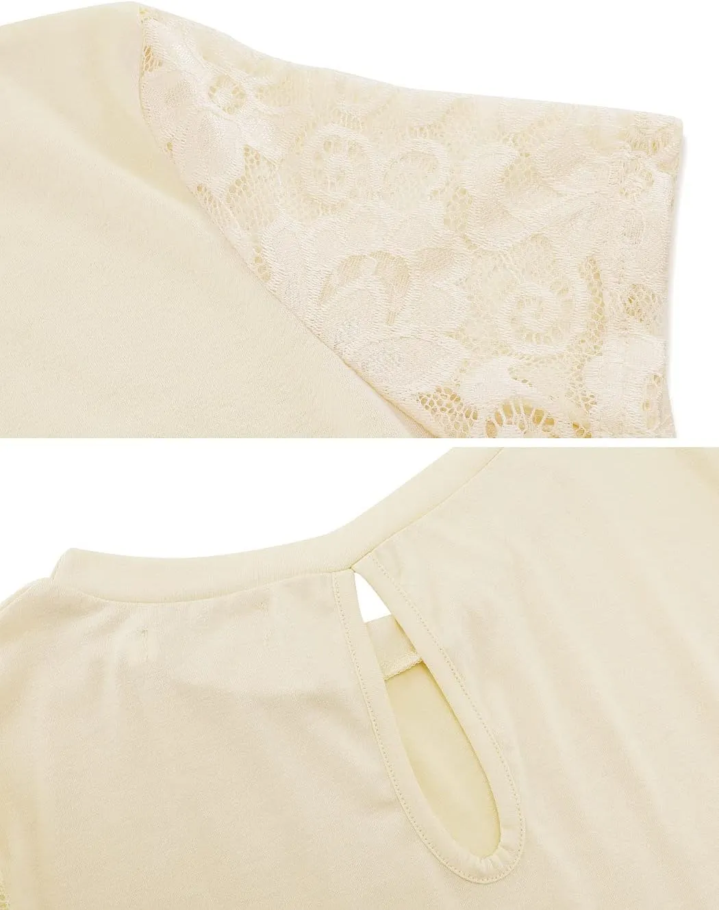 Women's Lace Short Sleeve Round Neck T-Shirt Casual Blouse Tunics Tops