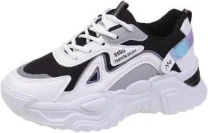 Womens Leather Lace-Up Platform Sneakers Casual Non-Slip Shock Absorbing Heighten Fashion Breathable Walking Workout Shoes
