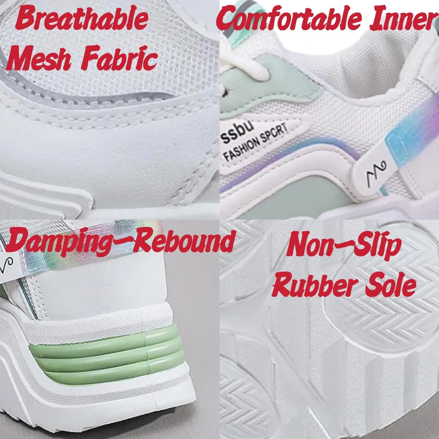 Womens Leather Lace-Up Platform Sneakers Casual Non-Slip Shock Absorbing Heighten Fashion Breathable Walking Workout Shoes