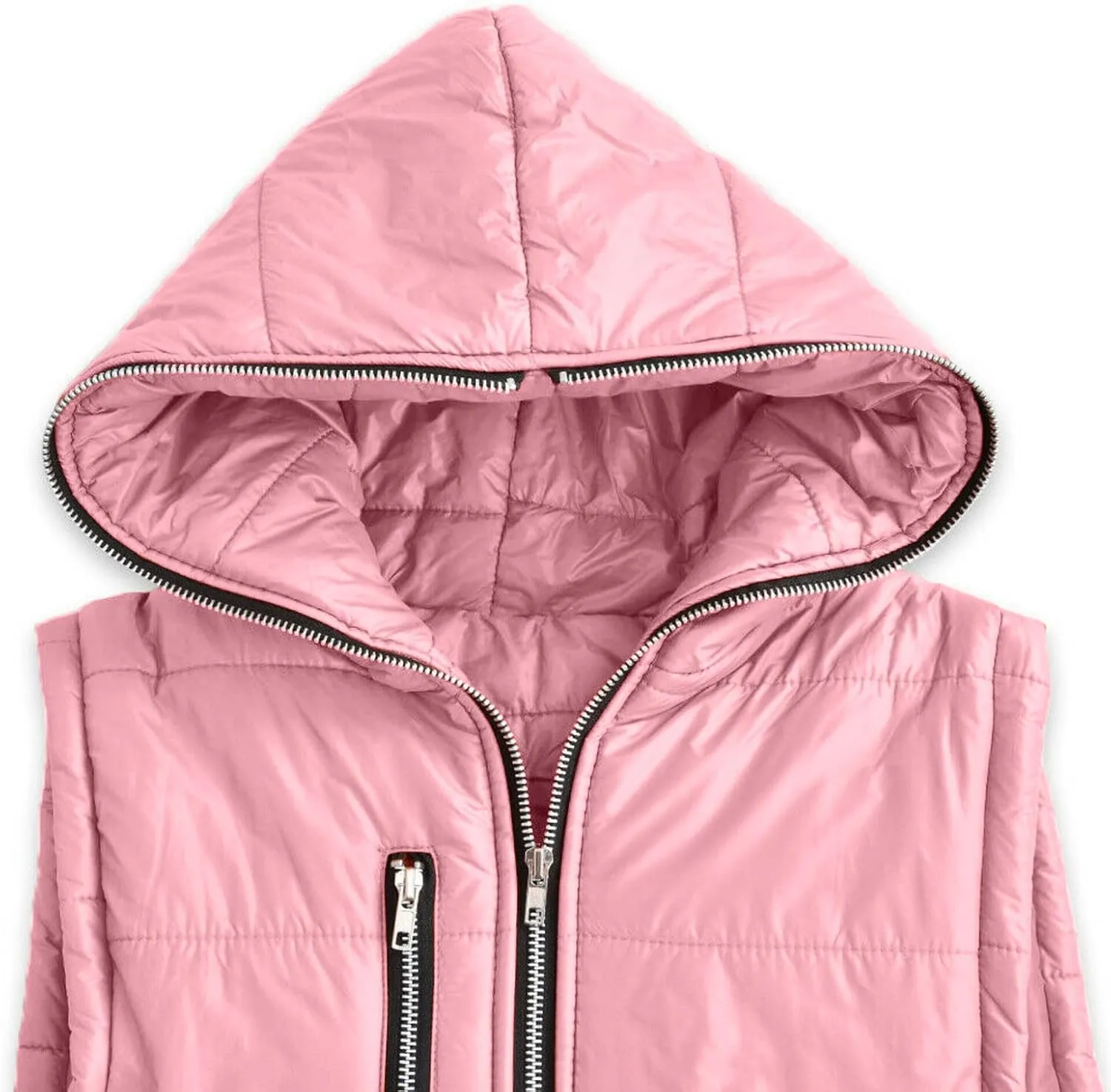 Women's Long Quilted Vest Hooded Full-Zip Sleeveless Down Coat Outwear With Pockets 2024 Winter Warm Padded Jacket