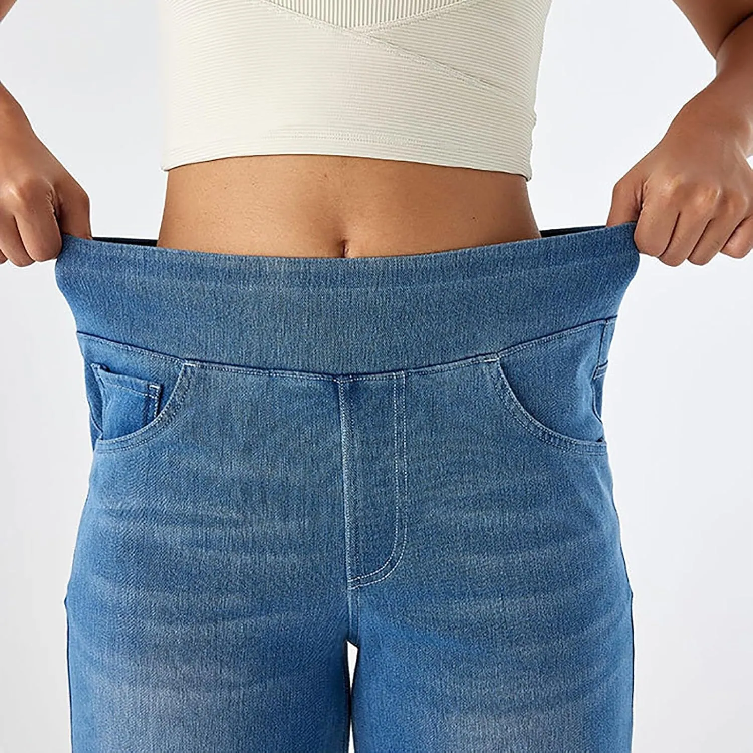 Women's Palazzo Denim Pants High Waisted Baggy Jean Pants Vintage Trendy Casual Loose Stretch Trouser with Pockets