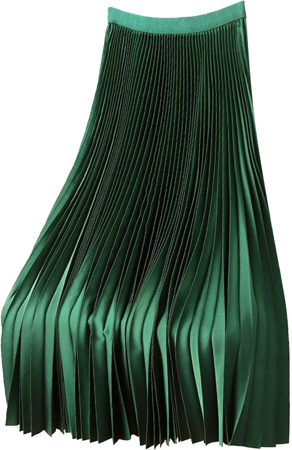 Women's Pleated Skirt Satin Metallic Shiny Flare Flowy Swing A-Line Skirt Summer Casual Solid High Waist Plus Size Midi Skirt