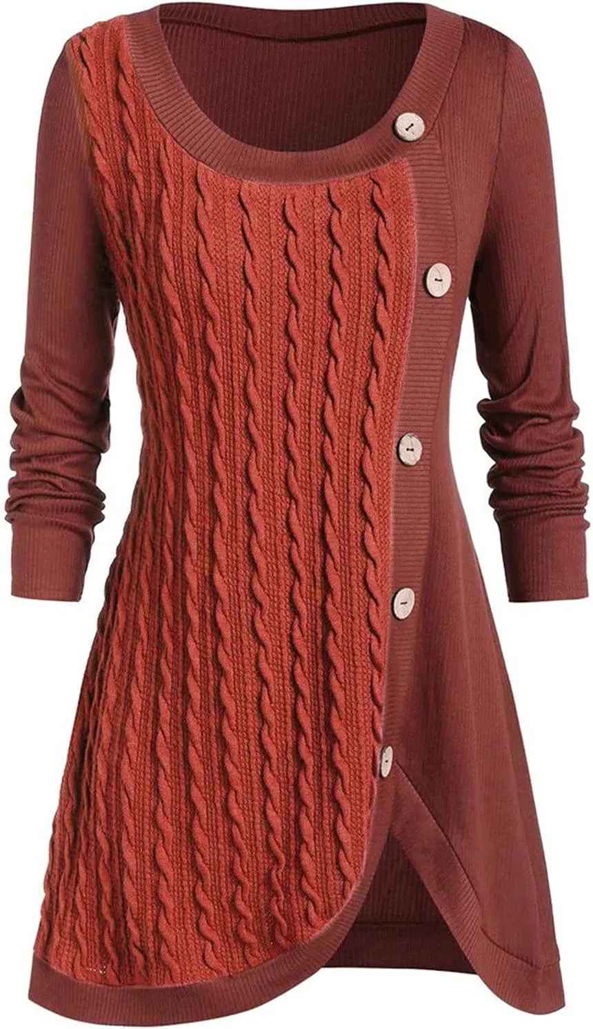 Women's Plus Size Crewneck Casual Asymmetric Sweaters Ribbed Knitted Jumper Fashion Pullover Sweater Top Cotton