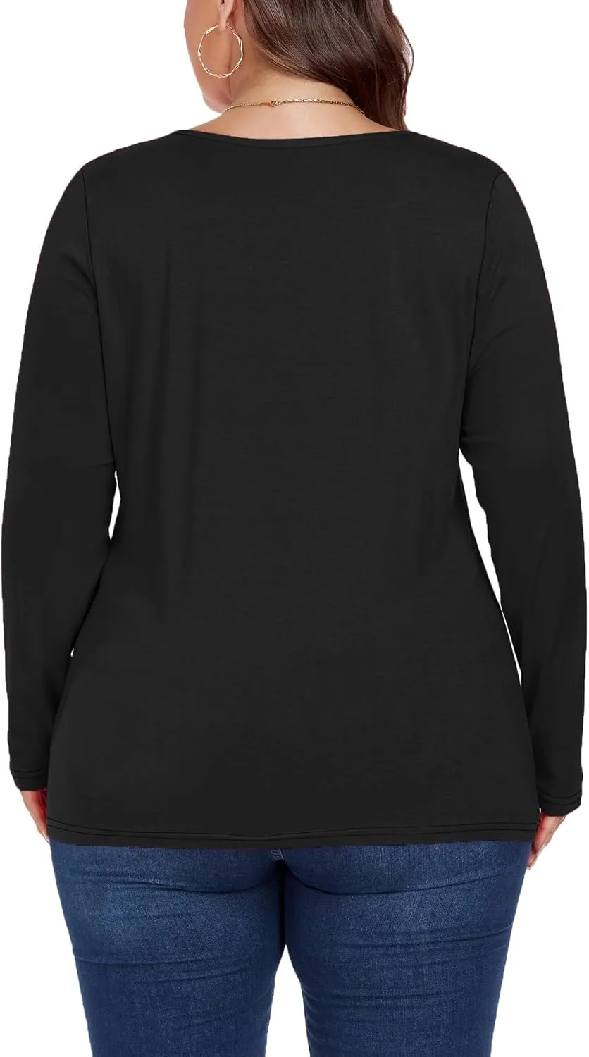 Women's Plus Size Long Sleeve U Neck Tunics Tops Casual Loose Fit T Shirt Blouse