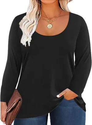 Women's Plus Size Long Sleeve U Neck Tunics Tops Casual Loose Fit T Shirt Blouse
