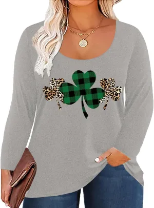 Women's Plus Size Long Sleeve U Neck Tunics Tops Casual Loose Fit T Shirt Blouse