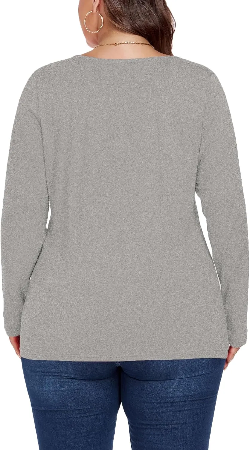 Women's Plus Size Long Sleeve U Neck Tunics Tops Casual Loose Fit T Shirt Blouse