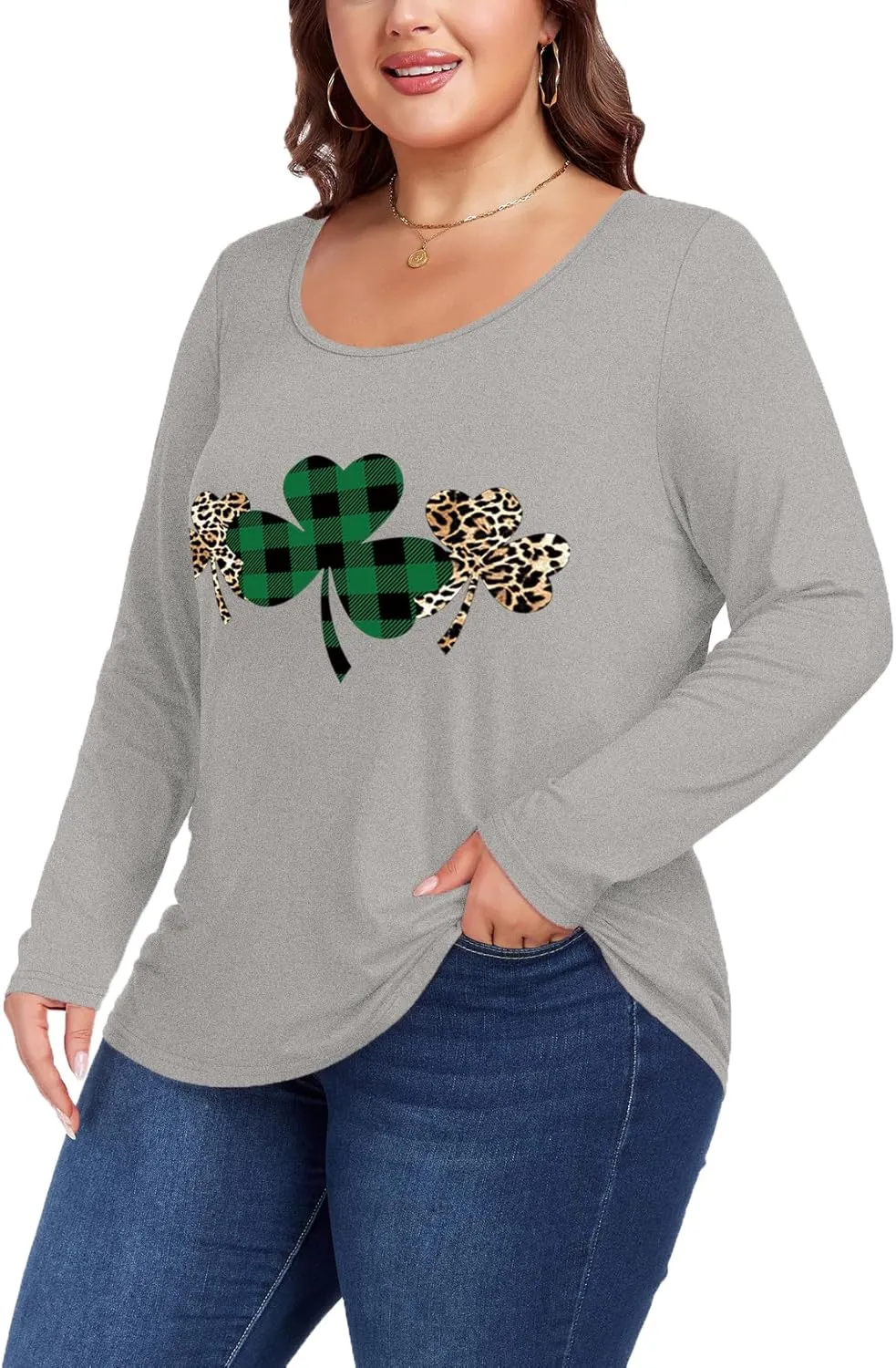 Women's Plus Size Long Sleeve U Neck Tunics Tops Casual Loose Fit T Shirt Blouse