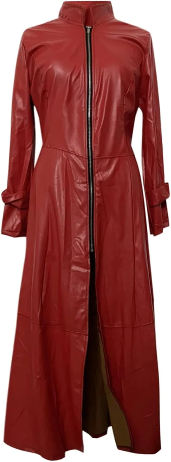 Womens Sexy Faux Leather Jacket Long Windbreaker Moto Coat Trendy Full Sleeve Zip up Trench Outerwear Bodycon Dress