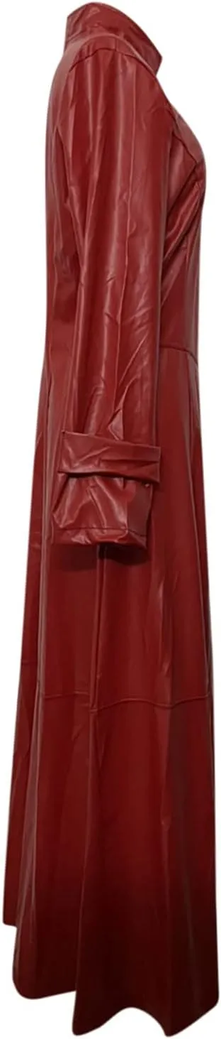 Womens Sexy Faux Leather Jacket Long Windbreaker Moto Coat Trendy Full Sleeve Zip up Trench Outerwear Bodycon Dress