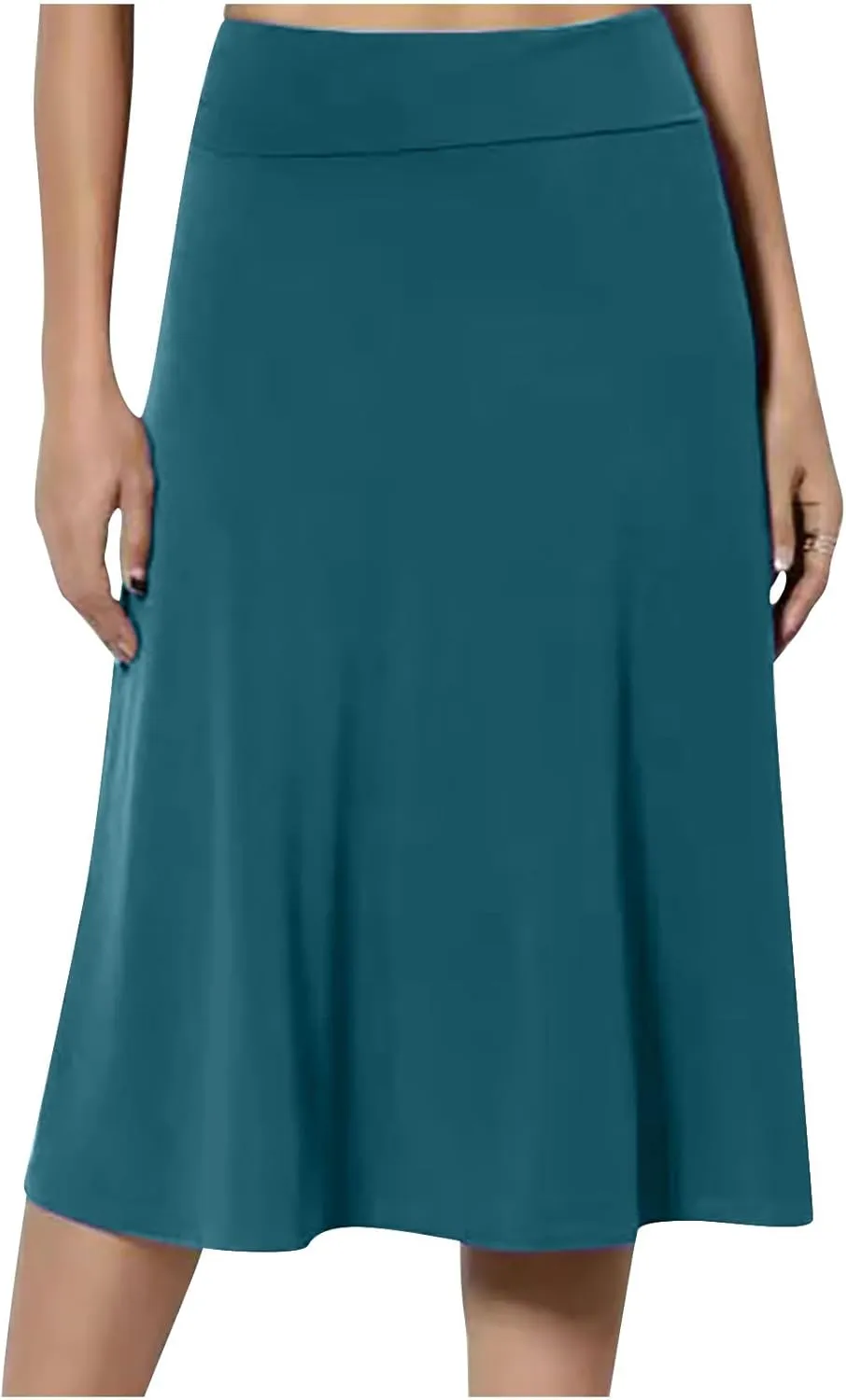Women's Shirts Curved Hem Skirt Solid Color Classic High Waisted Skirt Plus Size Pleated Skirt Cozy Trendy Skirt