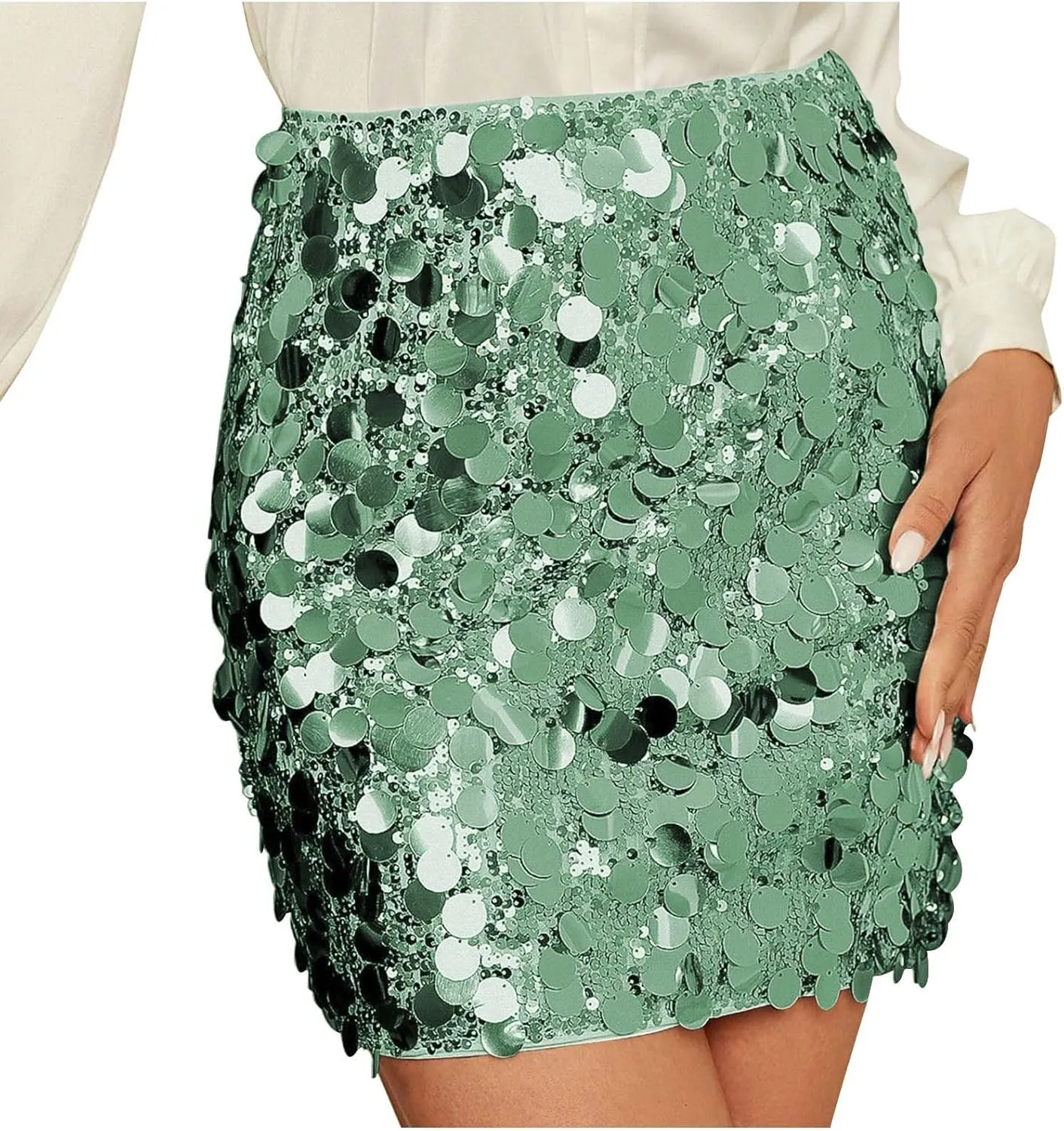 Women's Short Sequin Skirts High Waist Sparkly Bodycon Mini Skirt Glitter Shiny Skirt Night Out Party Clubwear