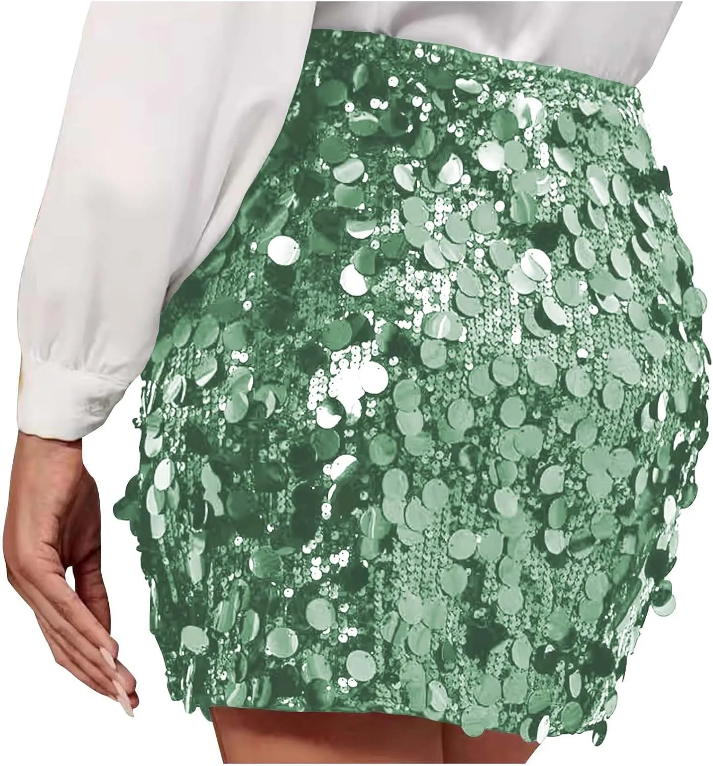 Women's Short Sequin Skirts High Waist Sparkly Bodycon Mini Skirt Glitter Shiny Skirt Night Out Party Clubwear
