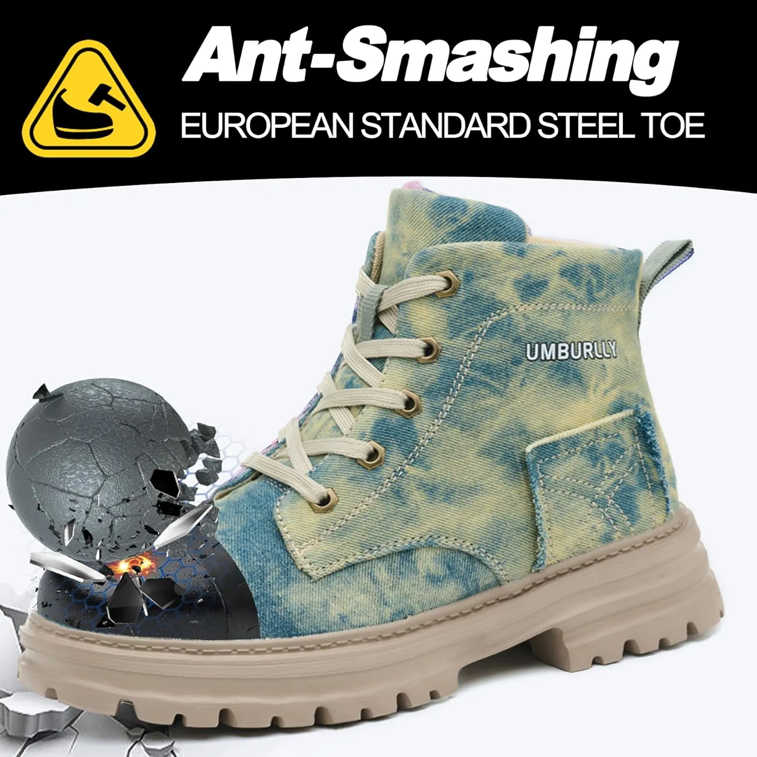 Women's Steel Toe Work Boots Comfortable Lightweight High-Top Safety Shoes with Non-Slip Shoes Puncture-Resistant Design & Durable Construction