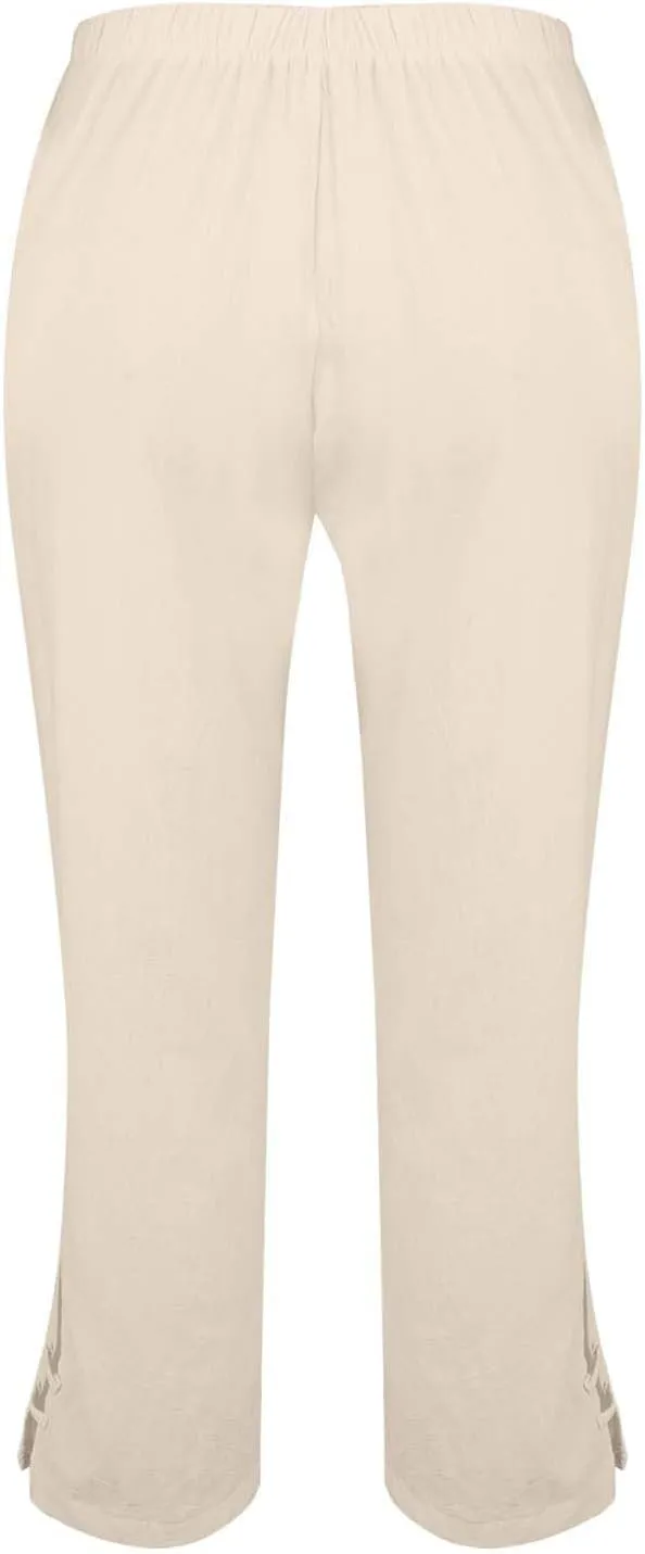 Women's Summer Cotton-Linen Pants Elastic & Paperbag Waist Plus Size Straight/Palazzo/Wide Leg Trousers with Pockets