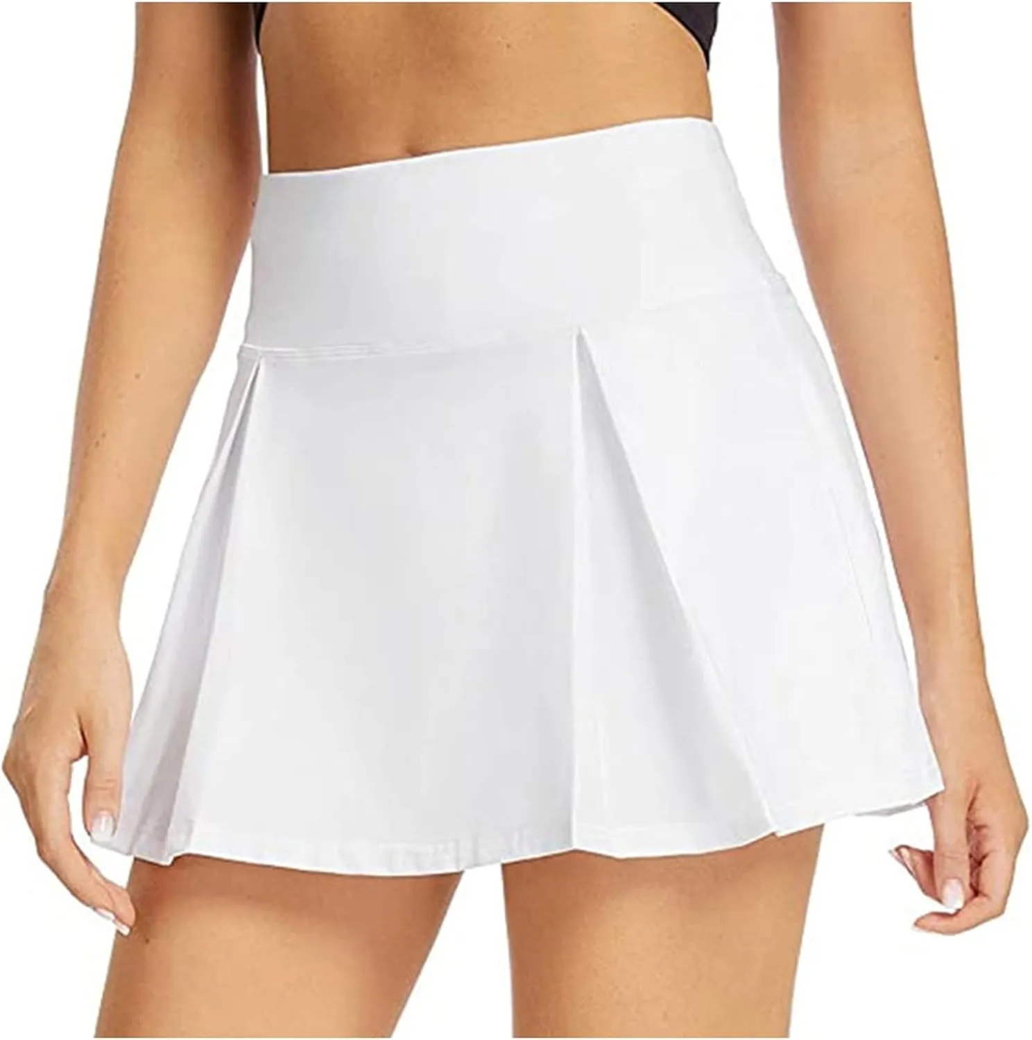 Womens Tennis Skirt Elastic High Waisted Athletic Yoga Skorts for Running Casual Pleated Mini Skirts with Shorts Pockets