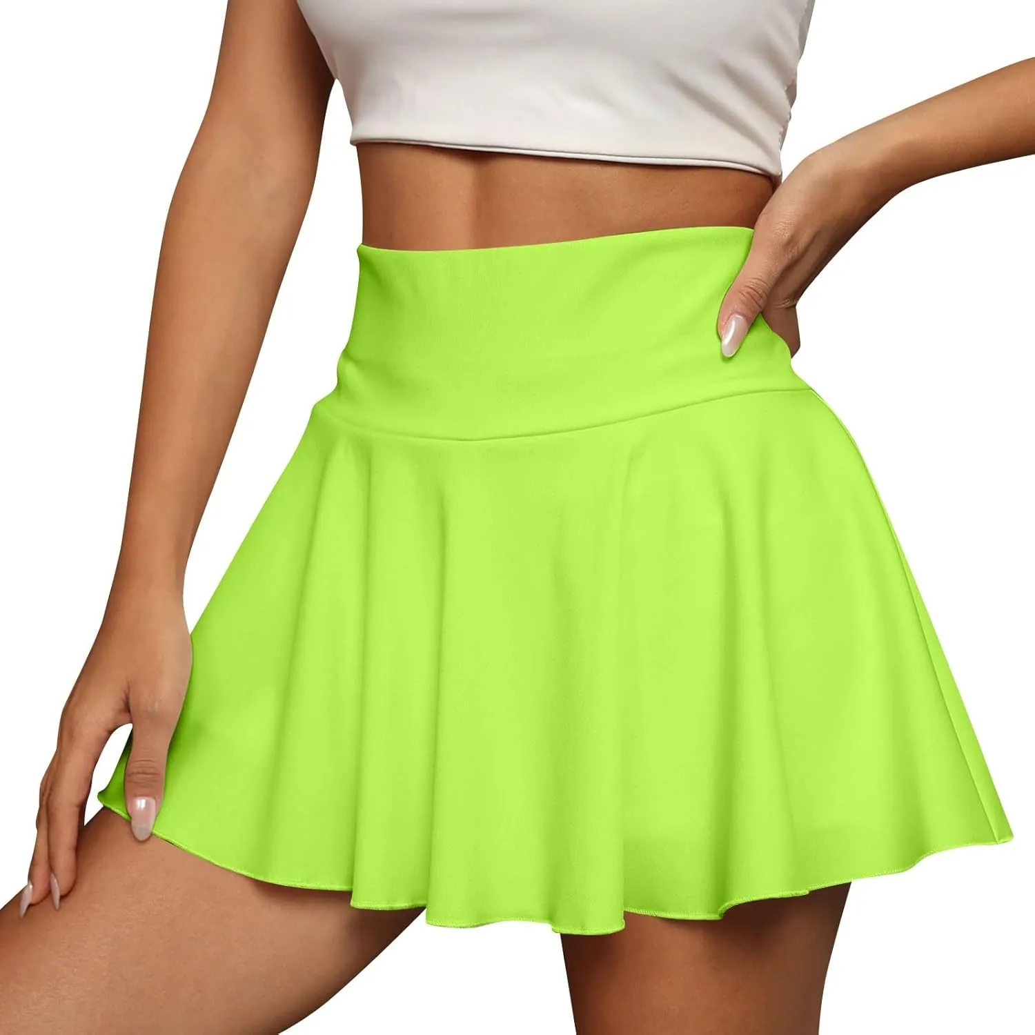 Women's Tennis Skirt High Waisted Pleated Skorts Stretchy Athletic Running Yoga Gym Skirts with Built-in Shorts