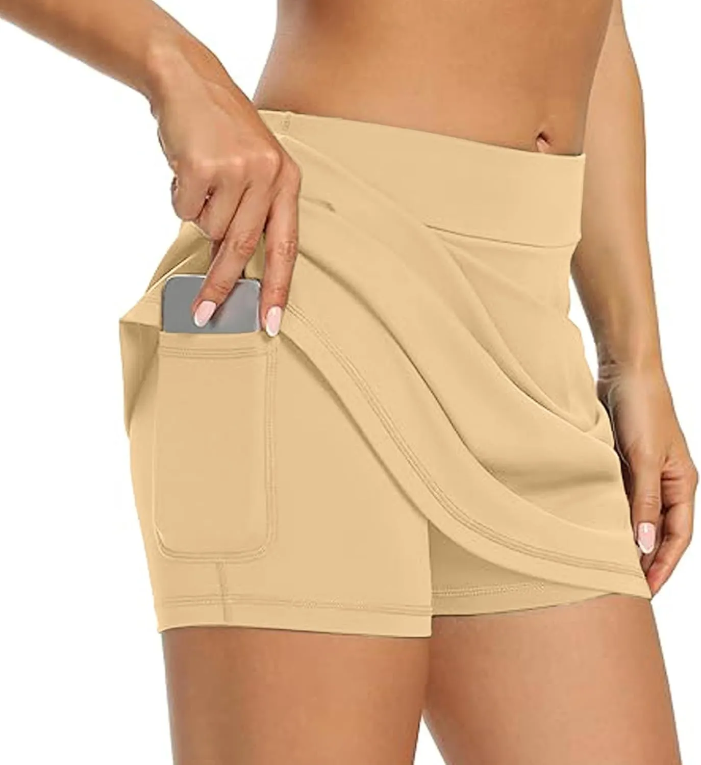 Womens Tennis Skirt with Shorts Underneath High Waist Tummy Control Solid Skorts with Pockets Athletic Yoga Skirts