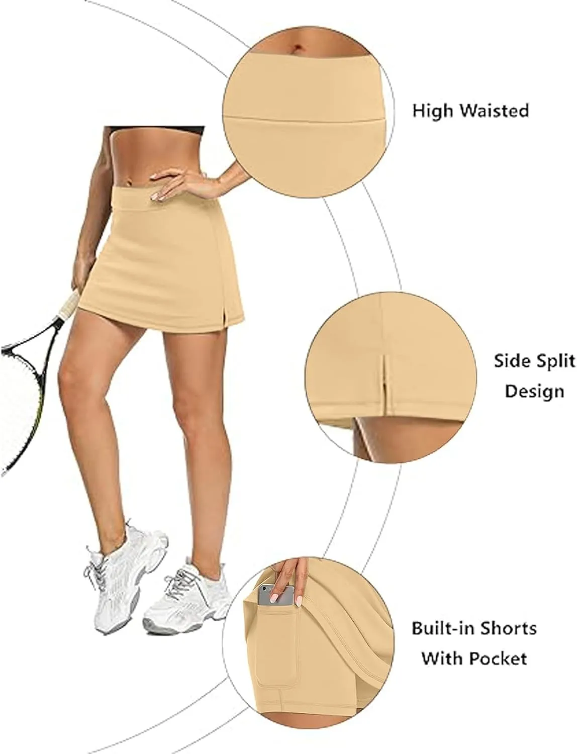 Womens Tennis Skirt with Shorts Underneath High Waist Tummy Control Solid Skorts with Pockets Athletic Yoga Skirts